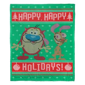 Ren and Stimpy; Happy Happy Holidays Aggretsuko Comics Silk Touch Throw Blanket; 50" x 60"